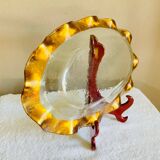 Plat ovale signé annie glass 38/35 made in usa bord ondulé doré à l’or fin