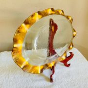 Oval dish signed Annie Glass 38/35 made in the USA wavy edge gilded with fine gold