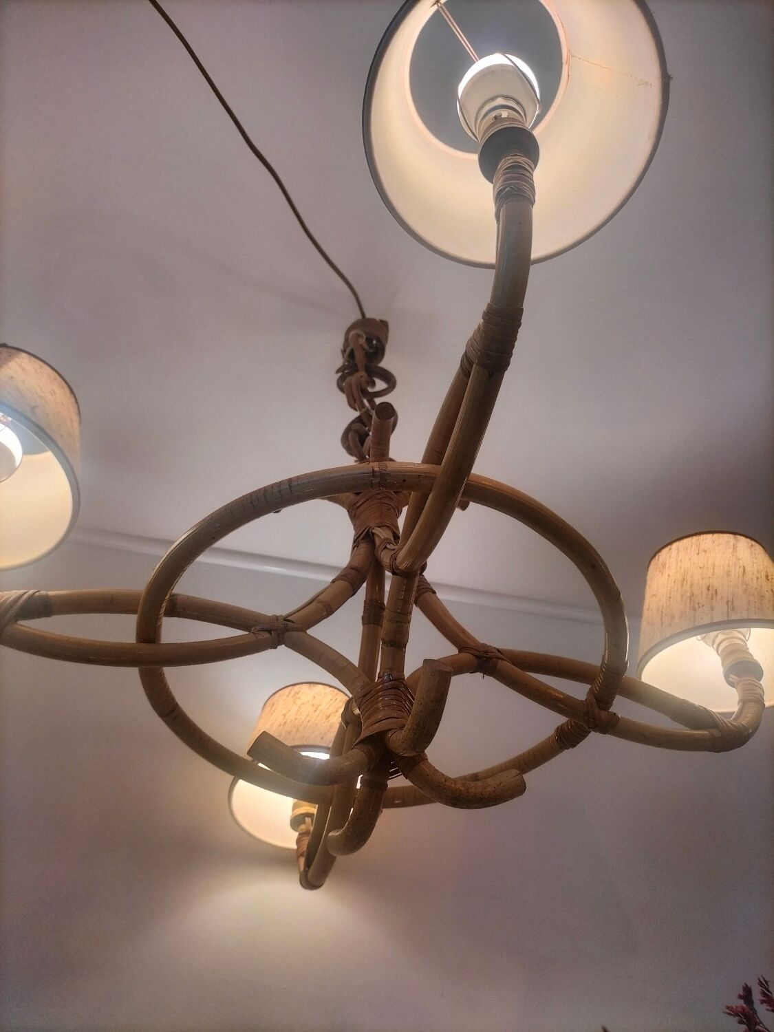 Rattan chandelier year 1960