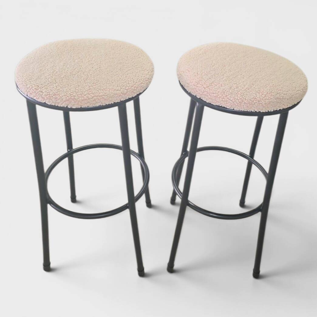 Vintage stools "Black & White", boucle upholstery