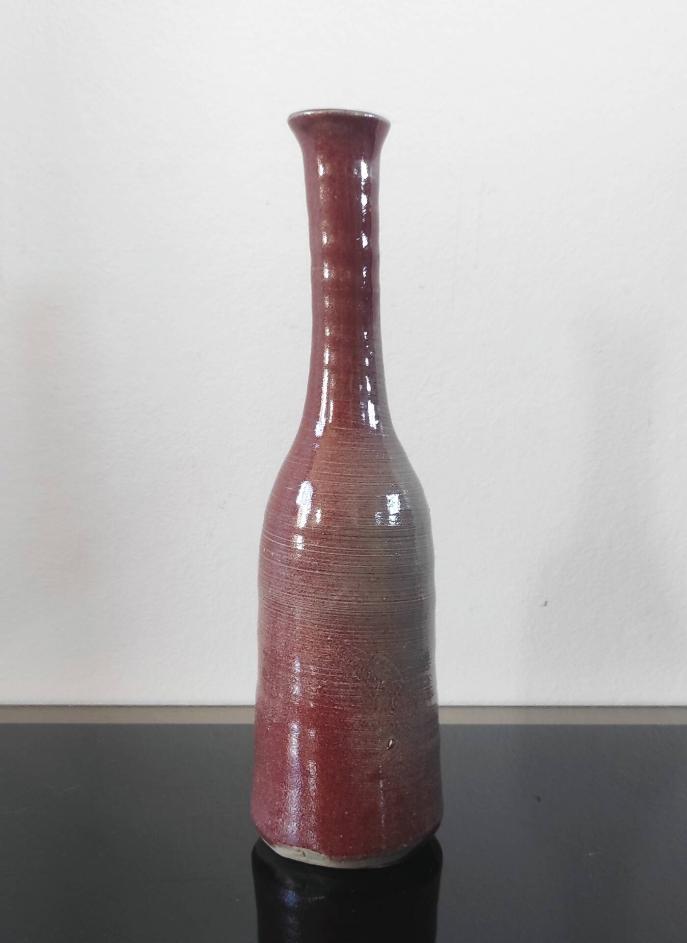 Vintage glazed stoneware bottle soliflore vase