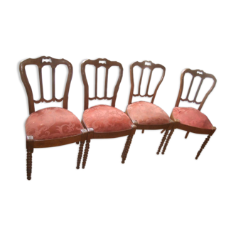 4 chaises anciennes en bois (vieux rose/rouge brique)