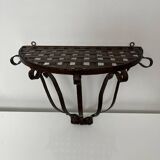 Small wall console Wrought iron trompe l'oeil stitched saddle leather