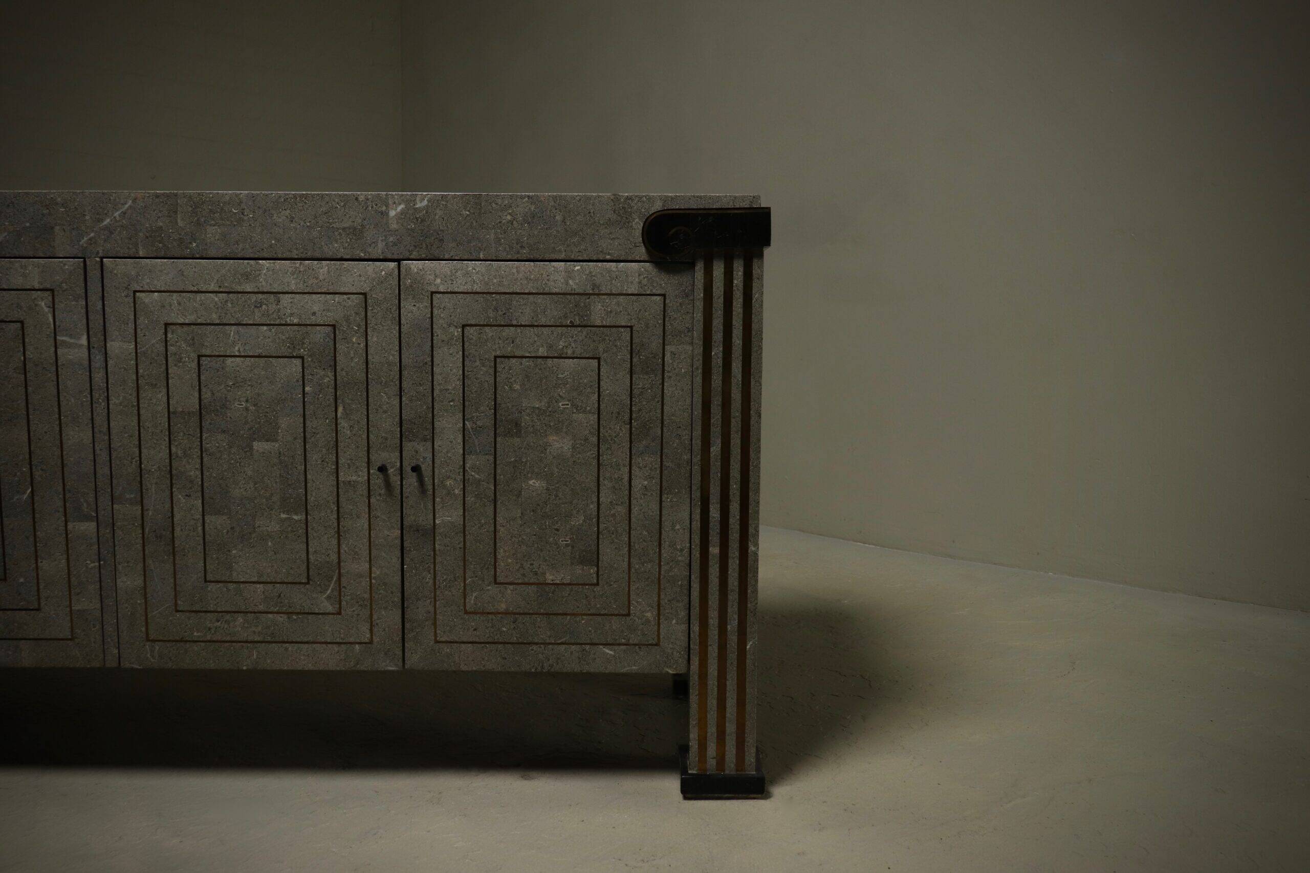 Maitland-Smith tessellated marble and brass sideboard 1980s