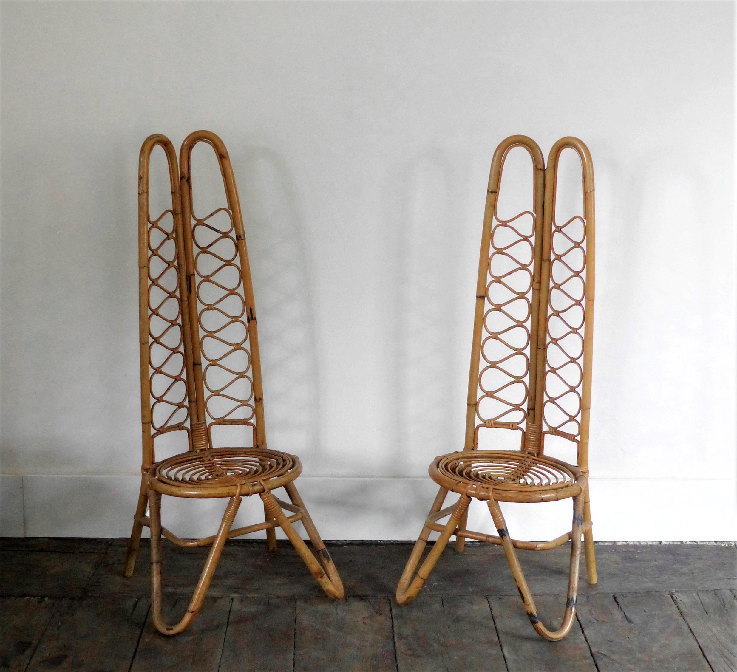 Pair of low bamboo chairs 1960