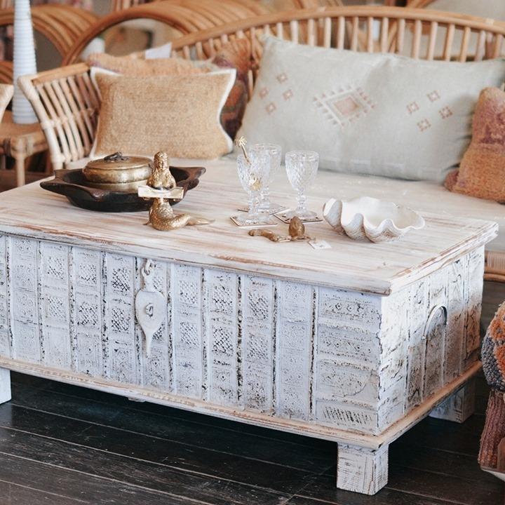 Indian wooden chest with metal decoration