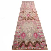 3x12 Pink & Brown Suğer Soft Modern Vintage Runner Rug, 92x376Cm