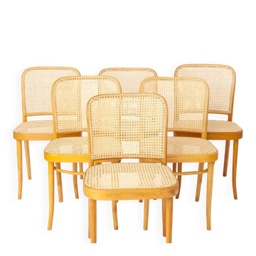 Set of 6 Vintage Ligna Bentwood Dining Chairs – Cane Seats & Backrest 1960s