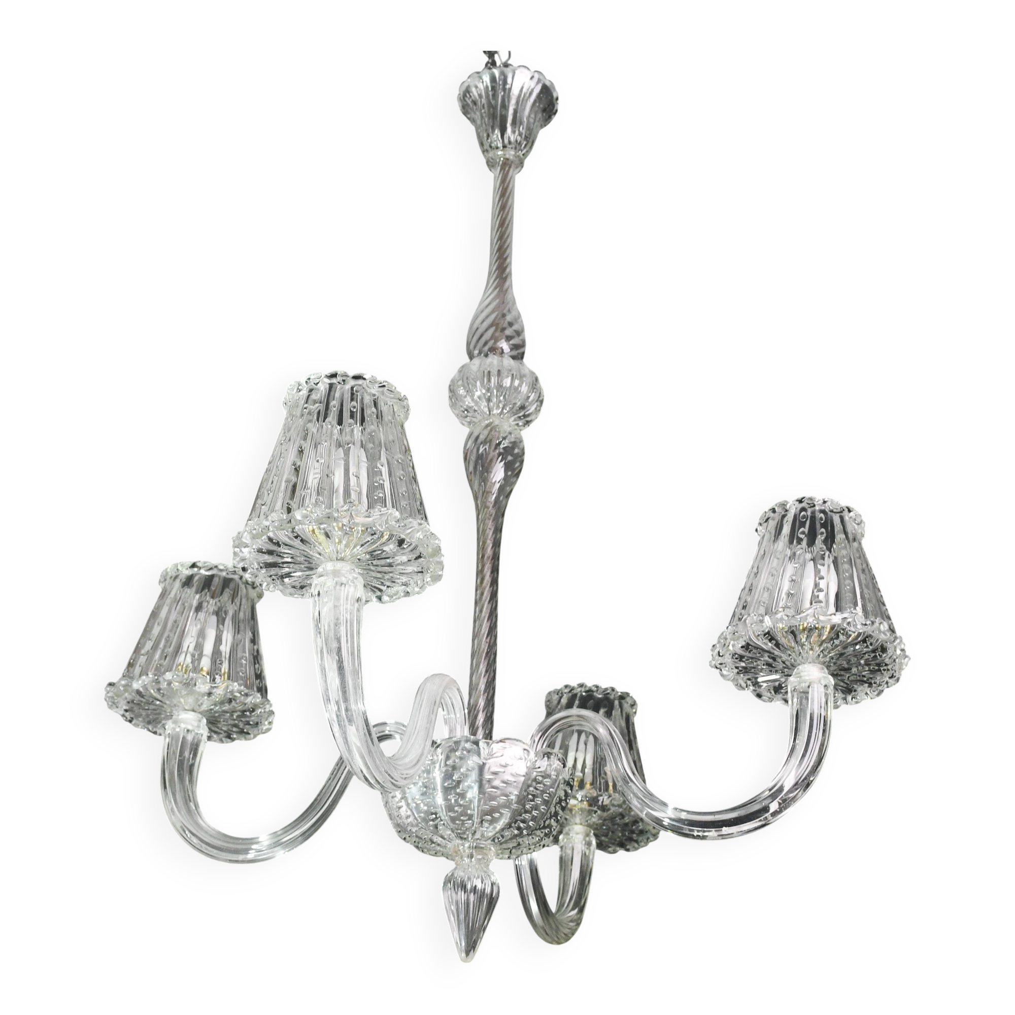 Luxury Art Decò Barovier e Toso Chandelier, Murano "Bubble" Glass, 1950s