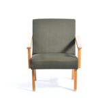 Mid-century armchair in green fabric and beech wood by Jitona, Czechoslovakia 1960s