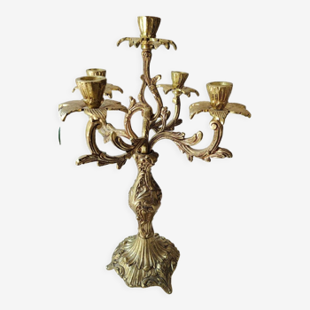 Chandelier ancien à 5 branches, à décor de Rinceaux, style Louis XV/Rocaille. En bronze doré