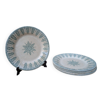 Set of 6 old flat plates, Annam model, opaque porcelain from Gien Terre de Fer