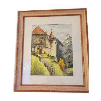 Aquarelle Château de Gruyères Suisse d’Yvonne Frémond