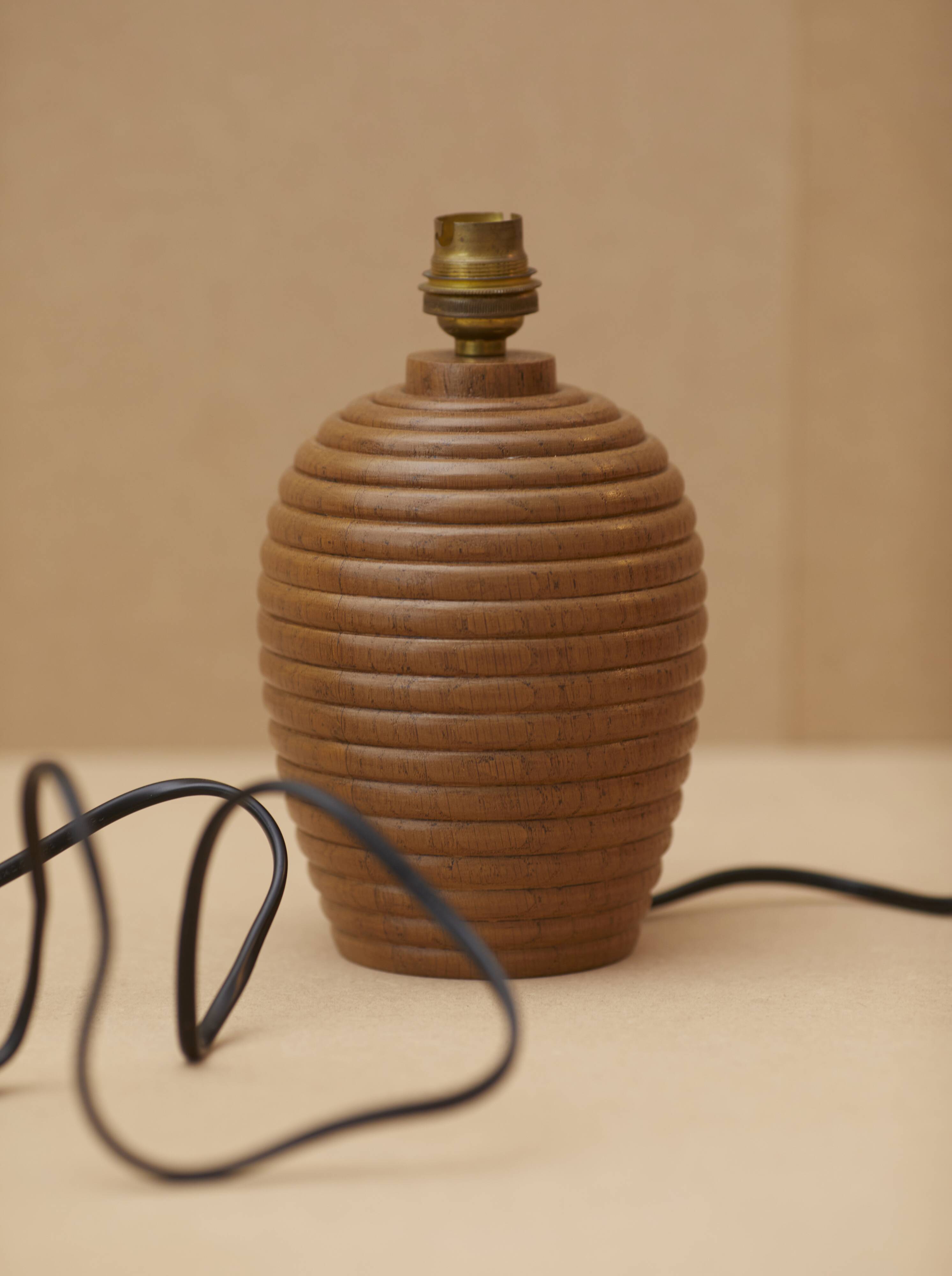 Pair of solid wood lamp bases (oak) turned vintage circa 1960