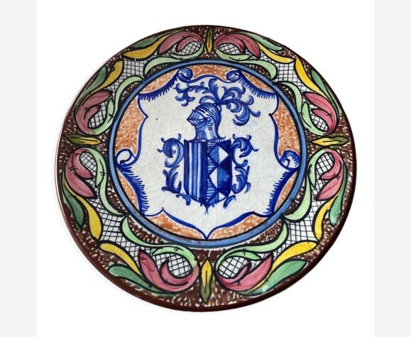 Ancienne assiette espagnole signée vintage peinte à la main céramique