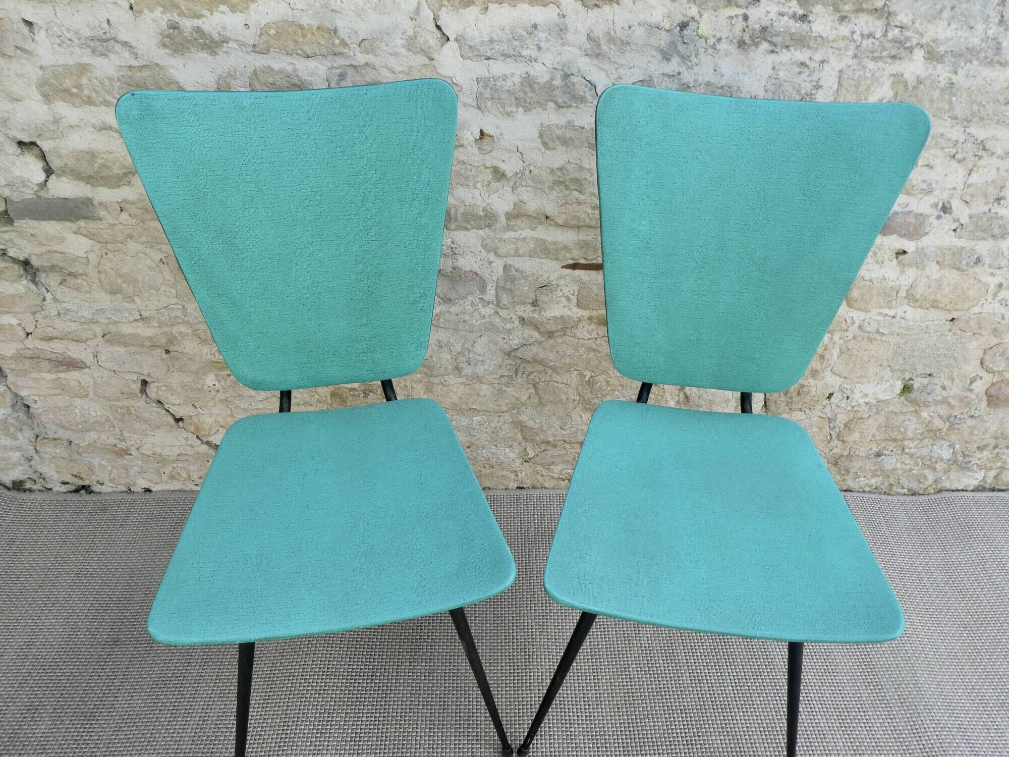 Pair of chairs from the 50s, metal compass legs and Skaï
