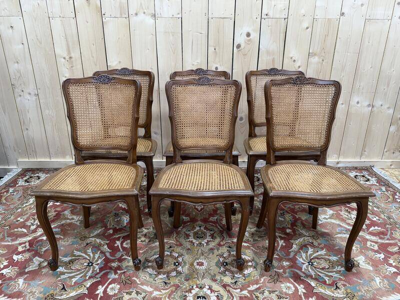 Suite de 6 chaises de style Louis XV en cannage