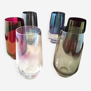 6 Verres à eau ou limonade en verre de 3 couleurs différentes