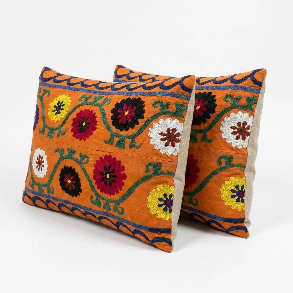 Set of 2 vintage embroidered cushion covers 51x66 cm