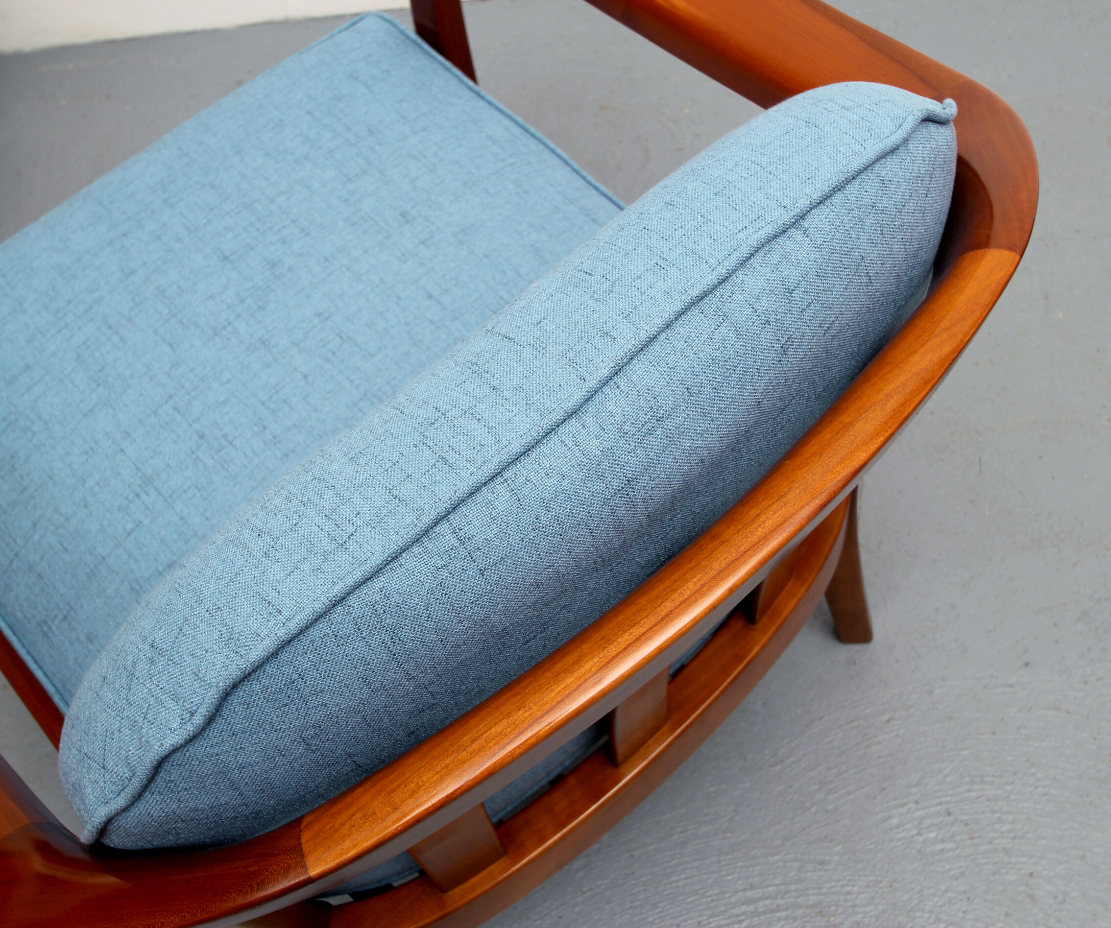 1960s armchair cherrywood in blue, Wilhelm Knoll