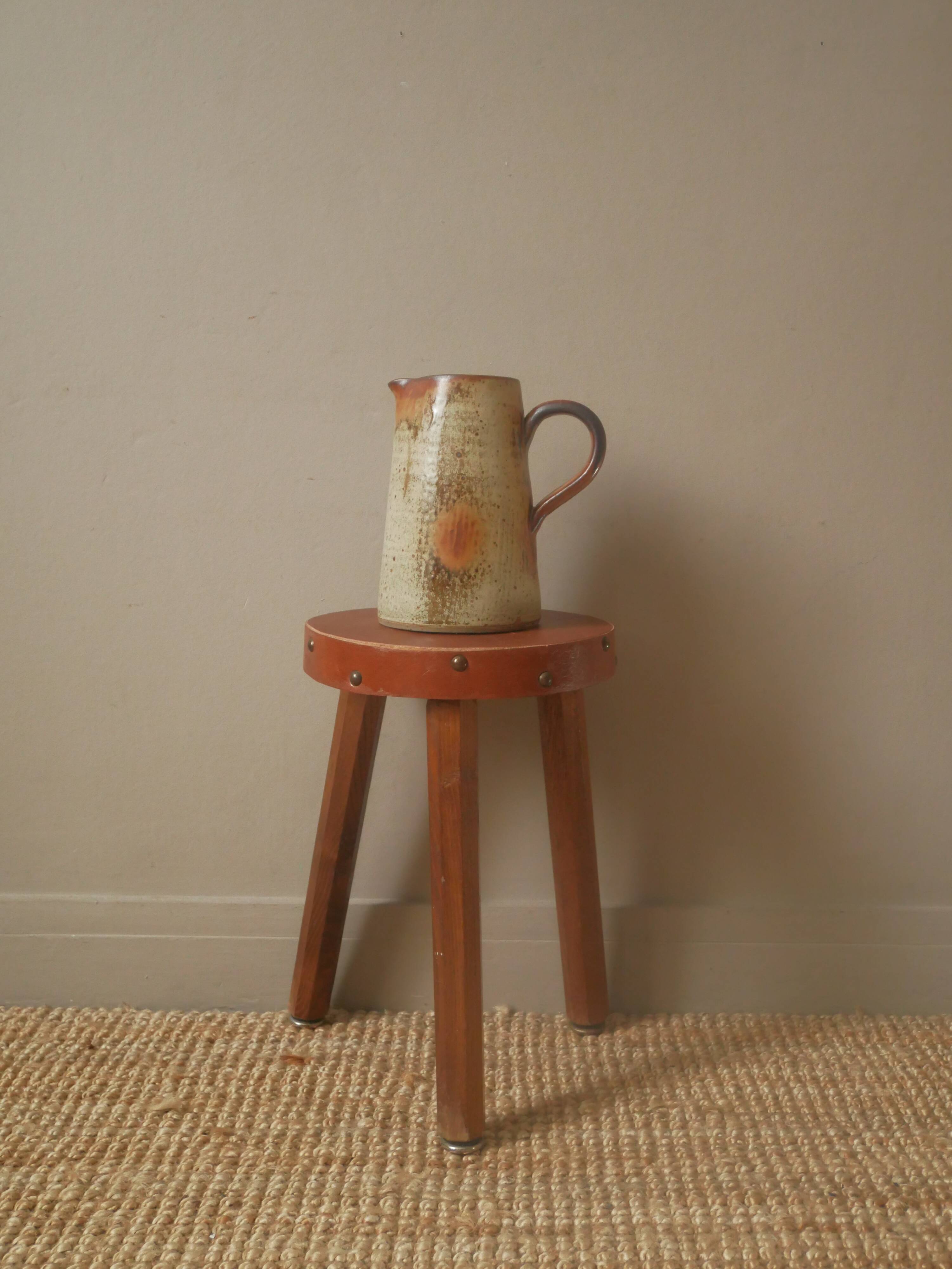 Handmade ceramic stoneware pitcher vintage vase with handle Scandinavian country decoration pottery