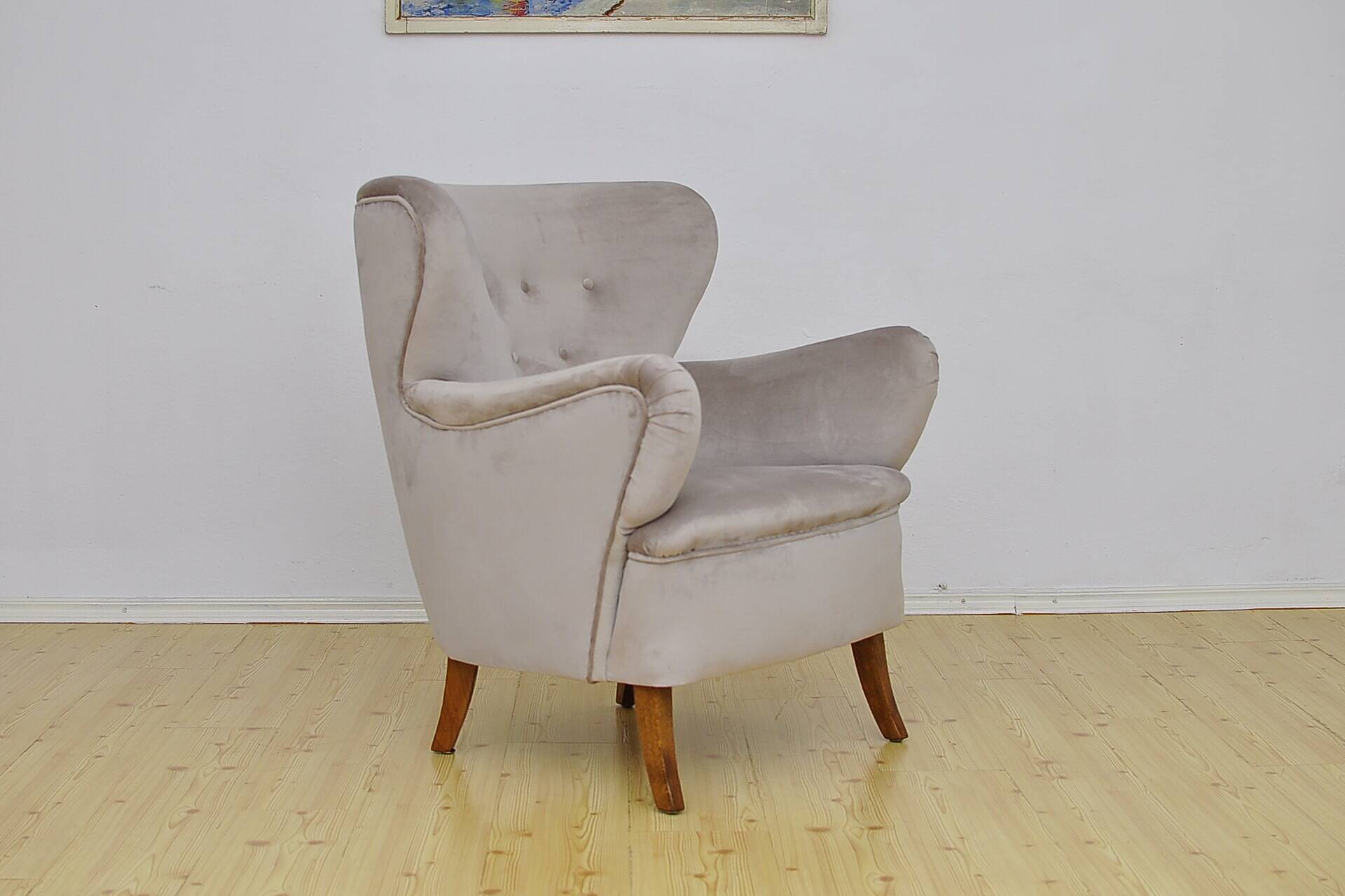 Swedish Velvet Wingback Armchair, 1950s