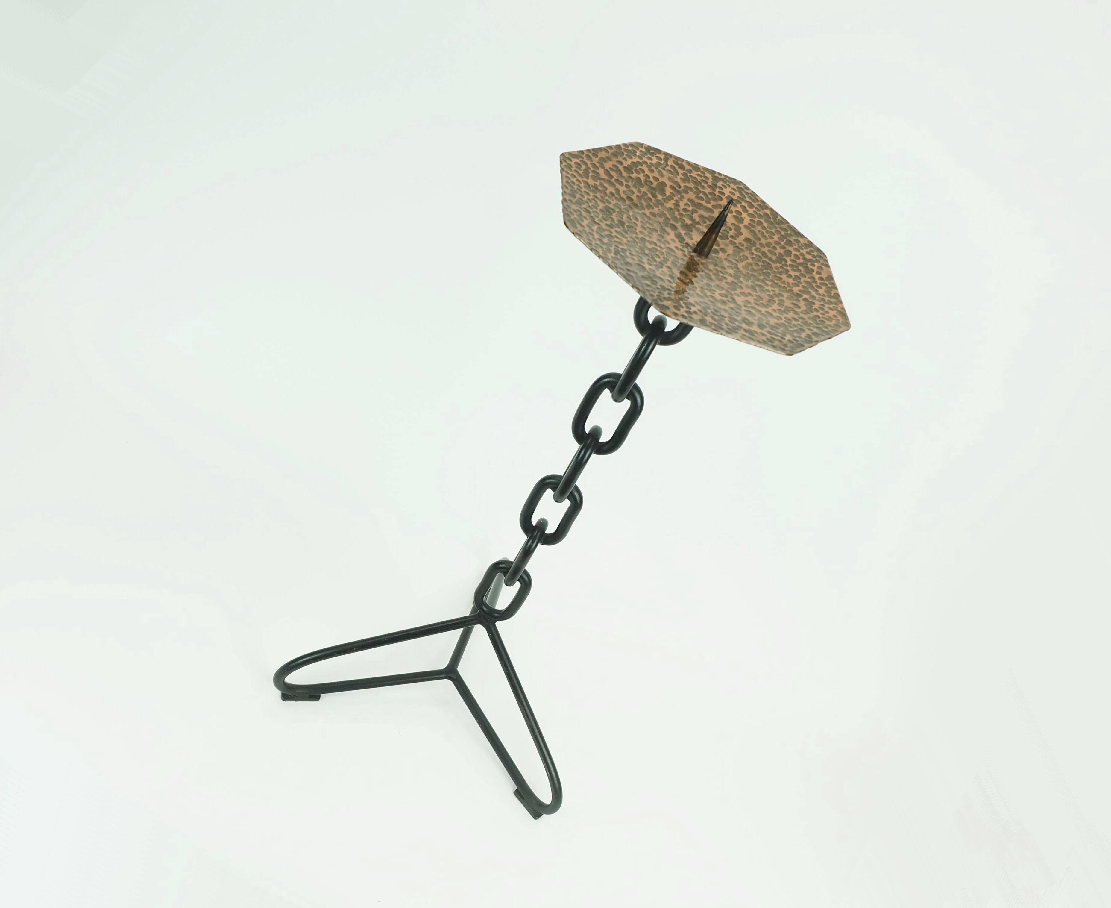 Outstanding large 21" candleholder brutalist design iron copper true vintage 1960s xxl candlestick