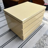 Vintage Bedside Table Jean-Claude Mahey - Beige Lacquer & Brass (Year)