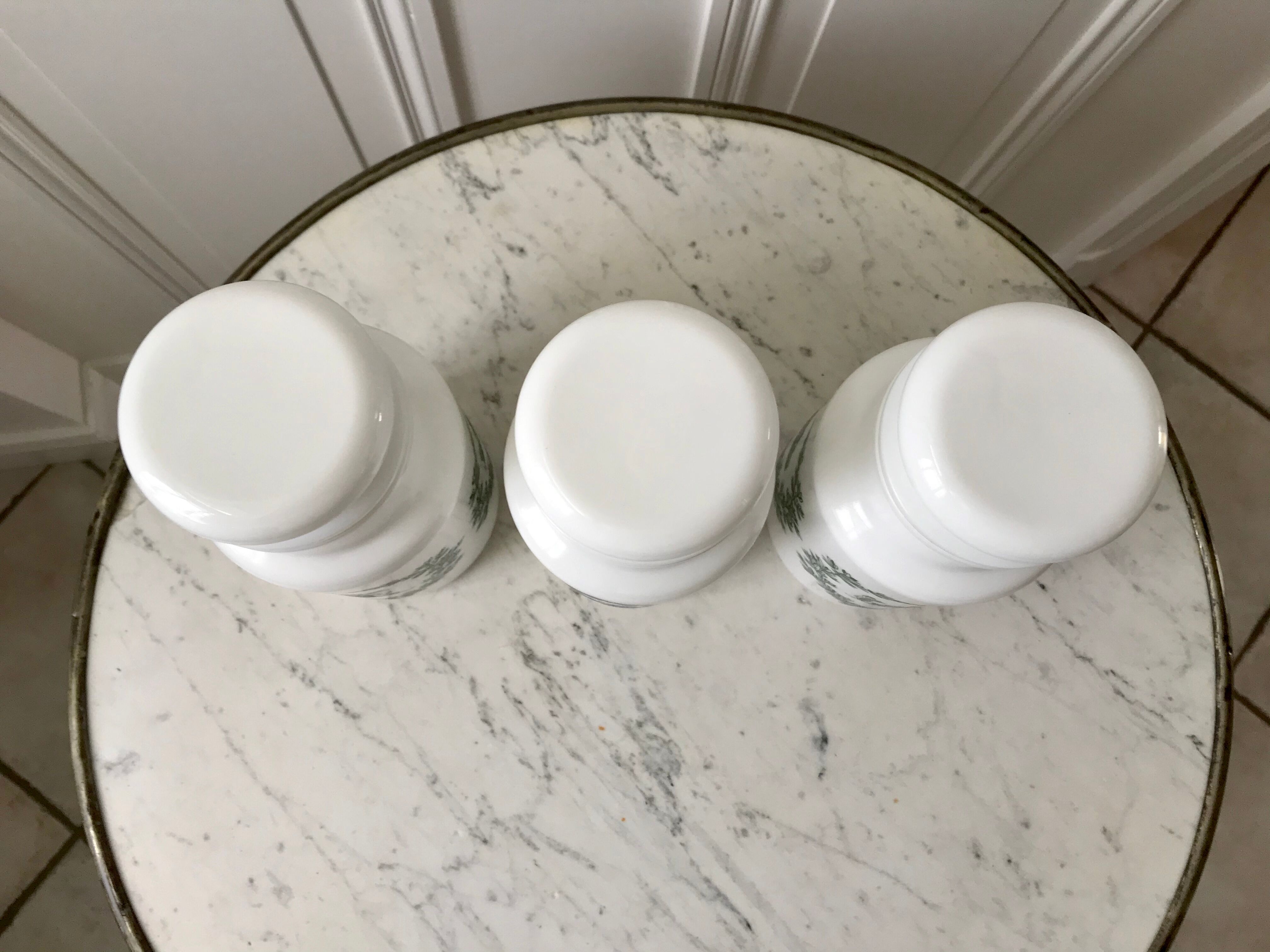 Trio of apothecary pots in opaline years 40-50