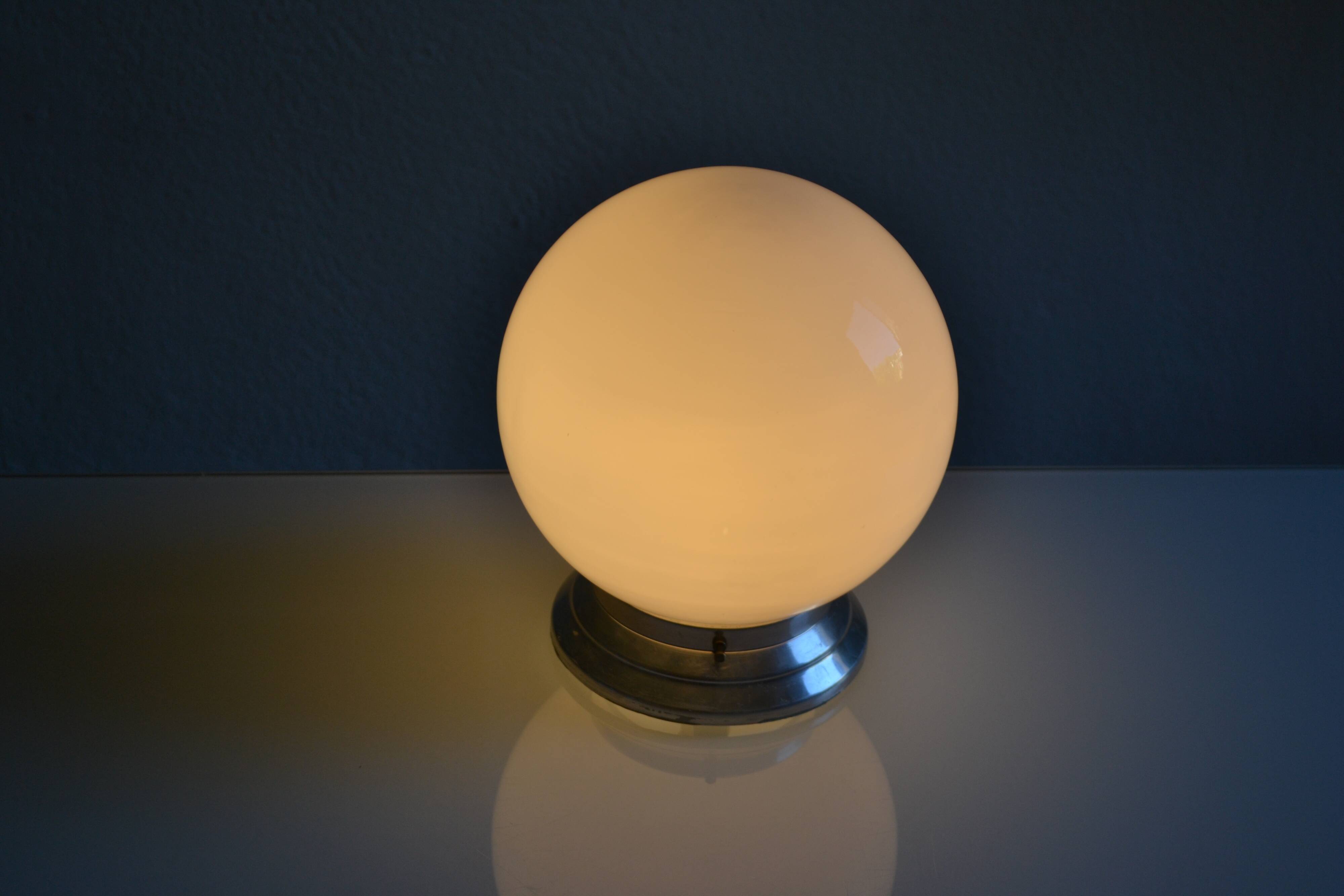 Art Deco table lamp with white opaline glass globe