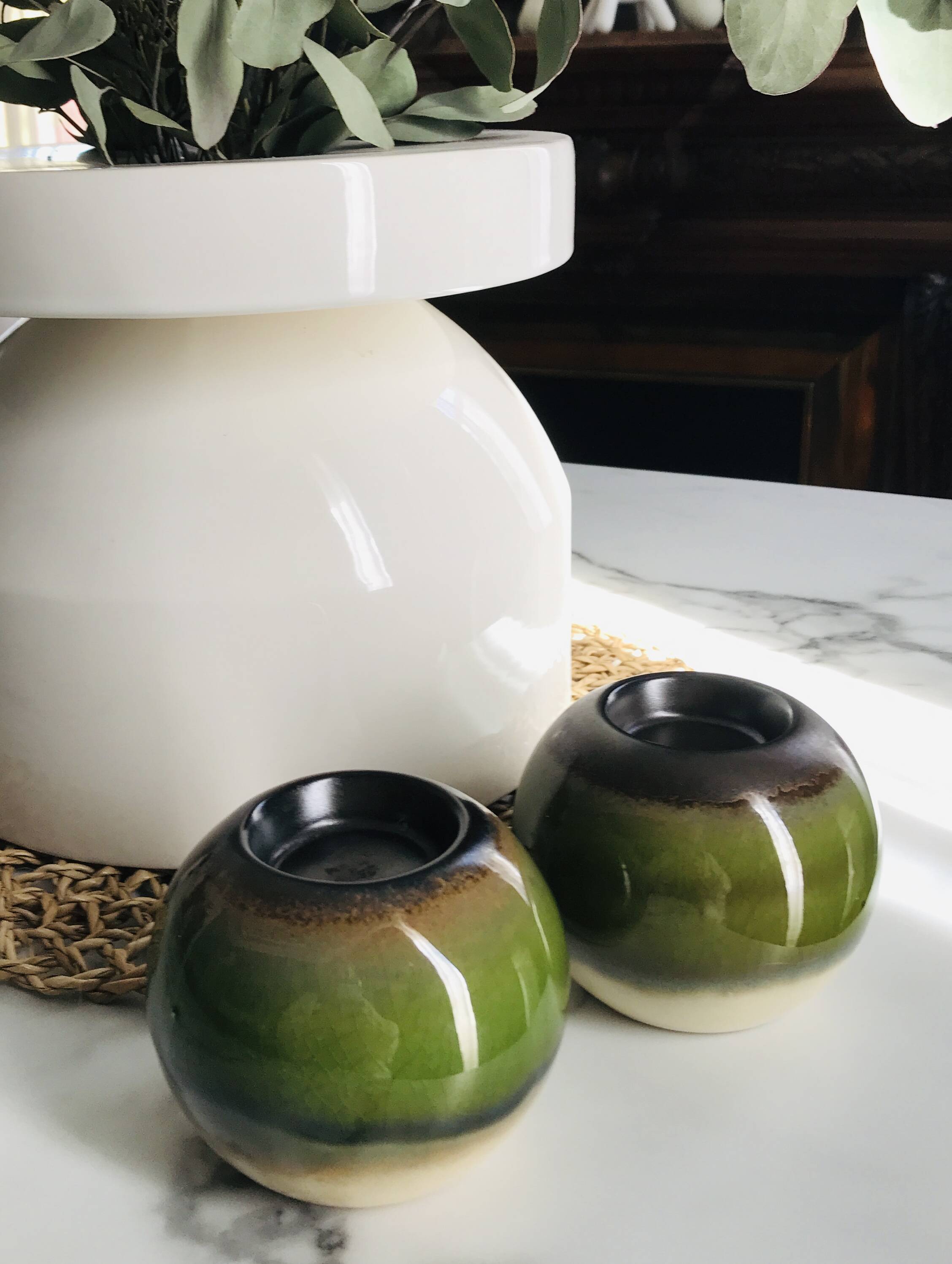 Pair of ceramic ball candlesticks