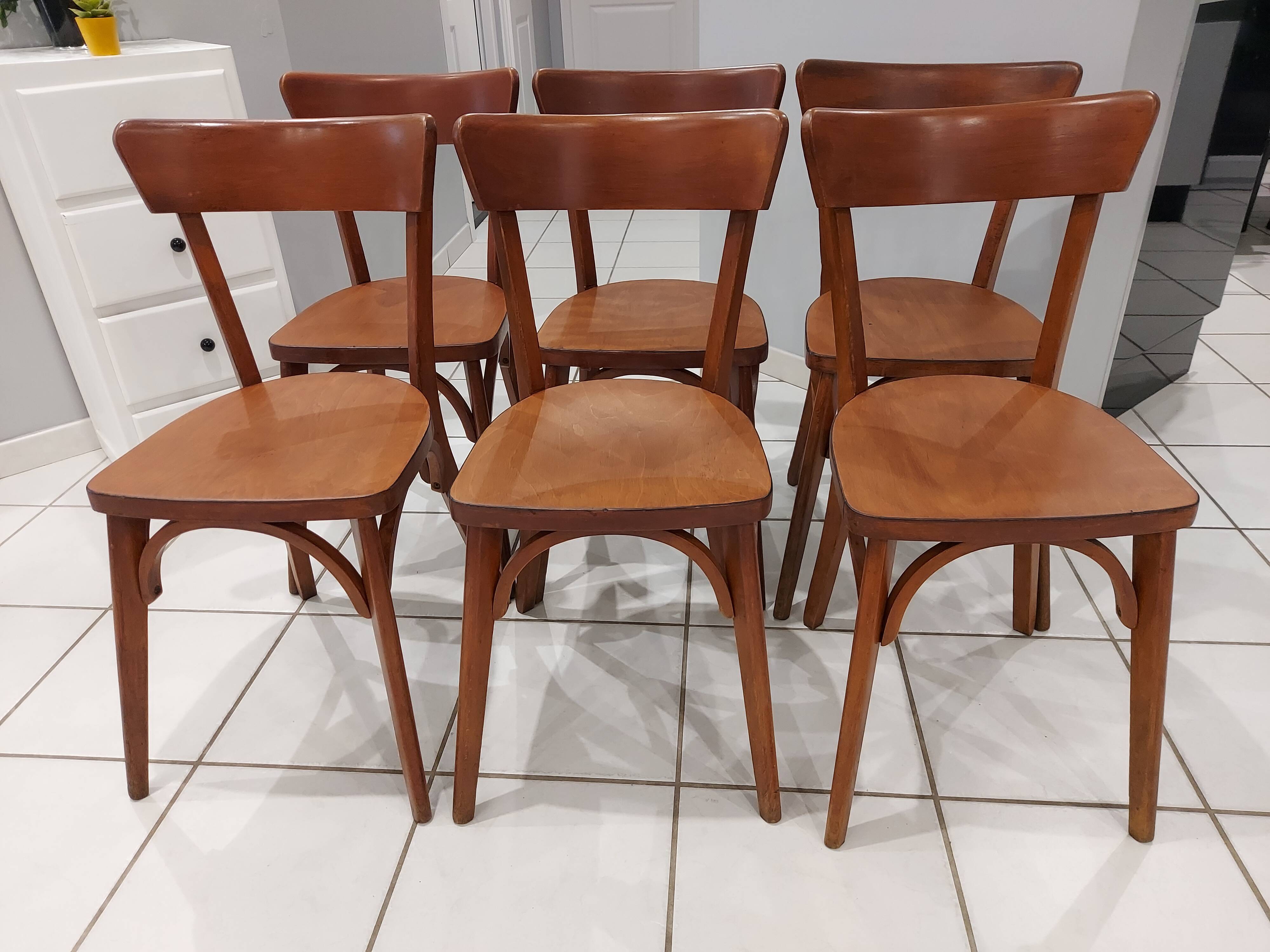Suite de 6 chaises de Bistrot Baumann vintage 1960