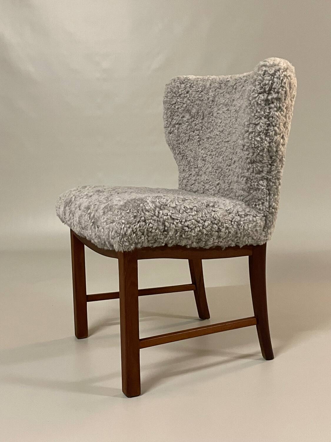 Danish beside chair in grey sheep skin  1940s