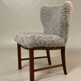 Danish beside chair in grey sheep skin  1940s