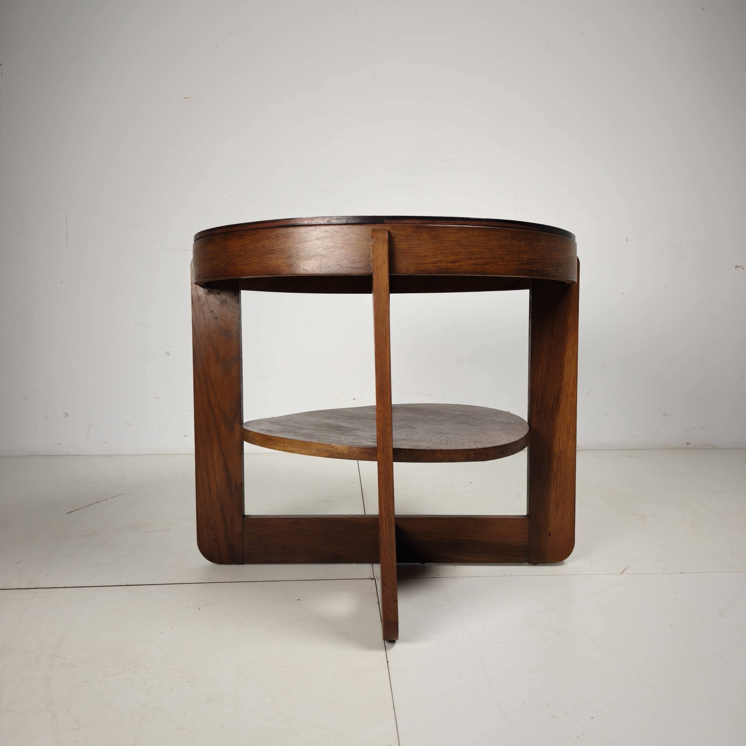Table d'appoint en chêne de l'École d'Amsterdam avec motif carré, Pays-Bas, vers 1925