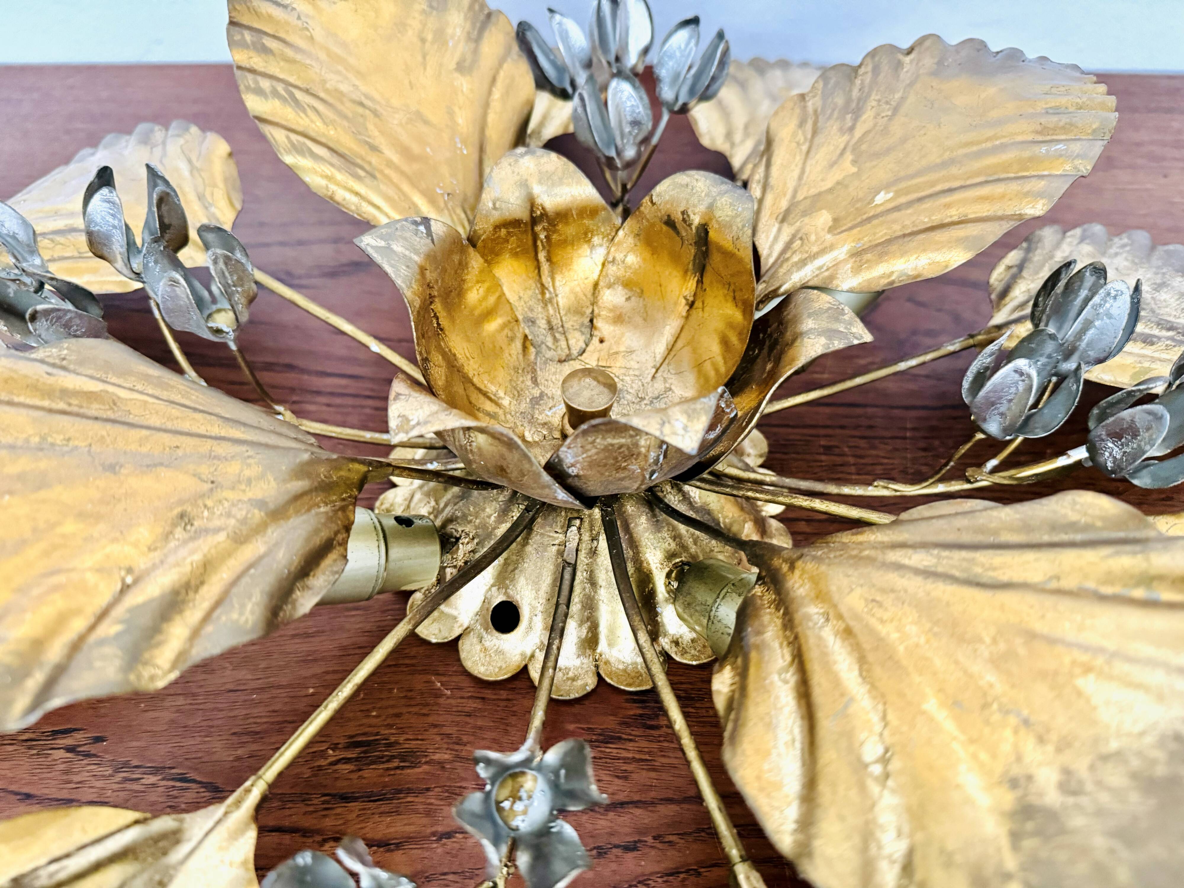Floral Hollywood Regency Wall or Ceiling Lamp by Hans Kögl