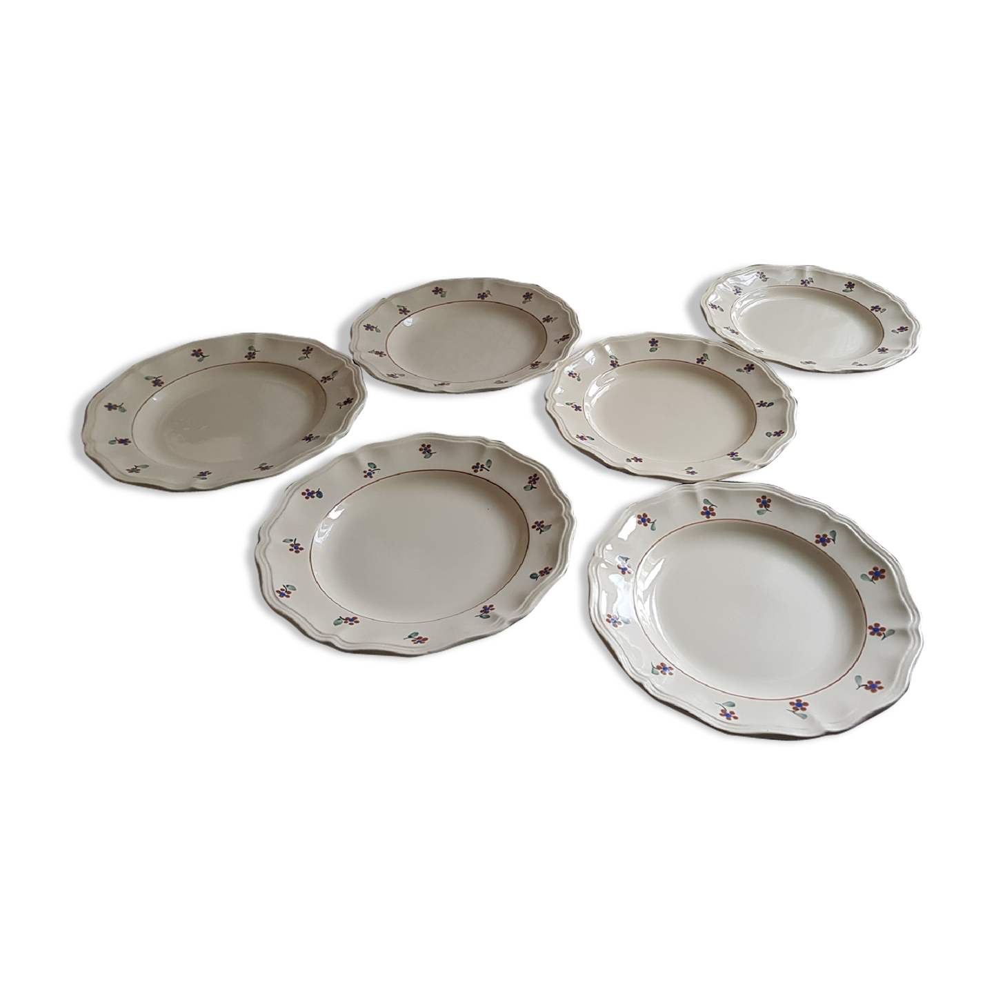 Set of 6 flat plates Digoin Sarreguemines