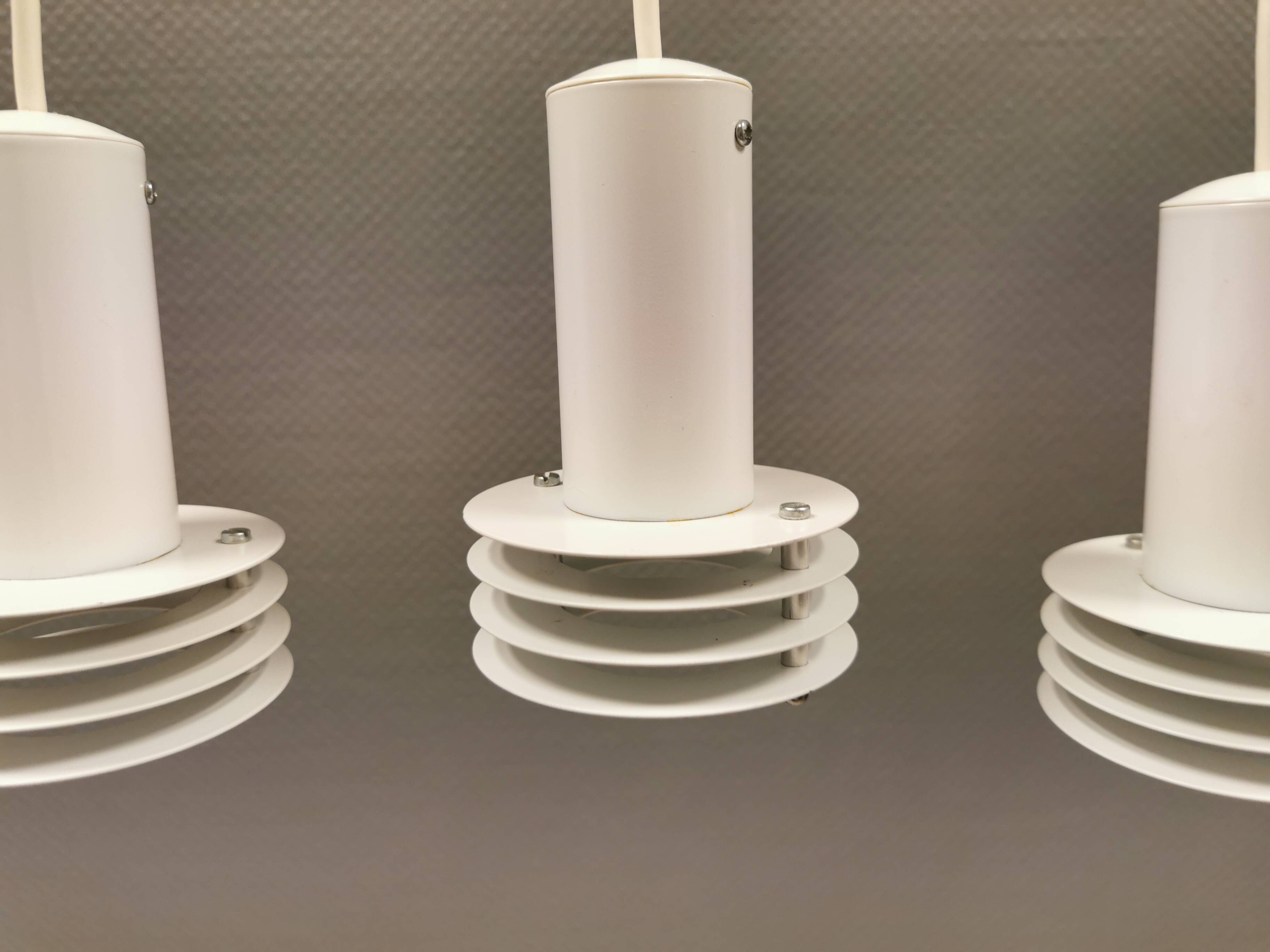 3 minimalistic small hanging lamps from danish lyfa, produced in the 80s.