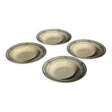Set of 4 vintage deep plates in faience with blue decoration by Boulenger & Cie D2.