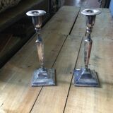 Pair of silver metal candle holders