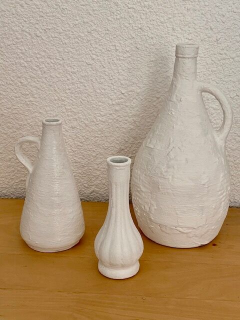Set of 3 white stoneware vases
