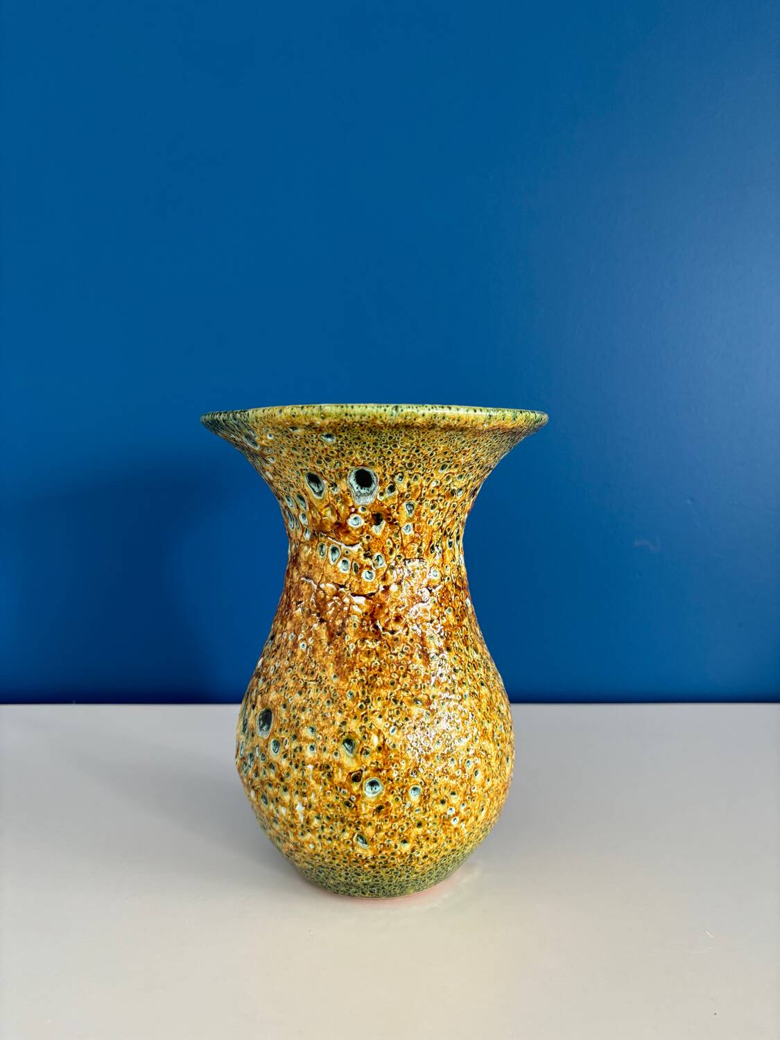 Vintage fat lava ceramic seafoam vase