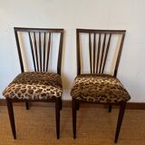 Pair of vintage wood and leopard chairs