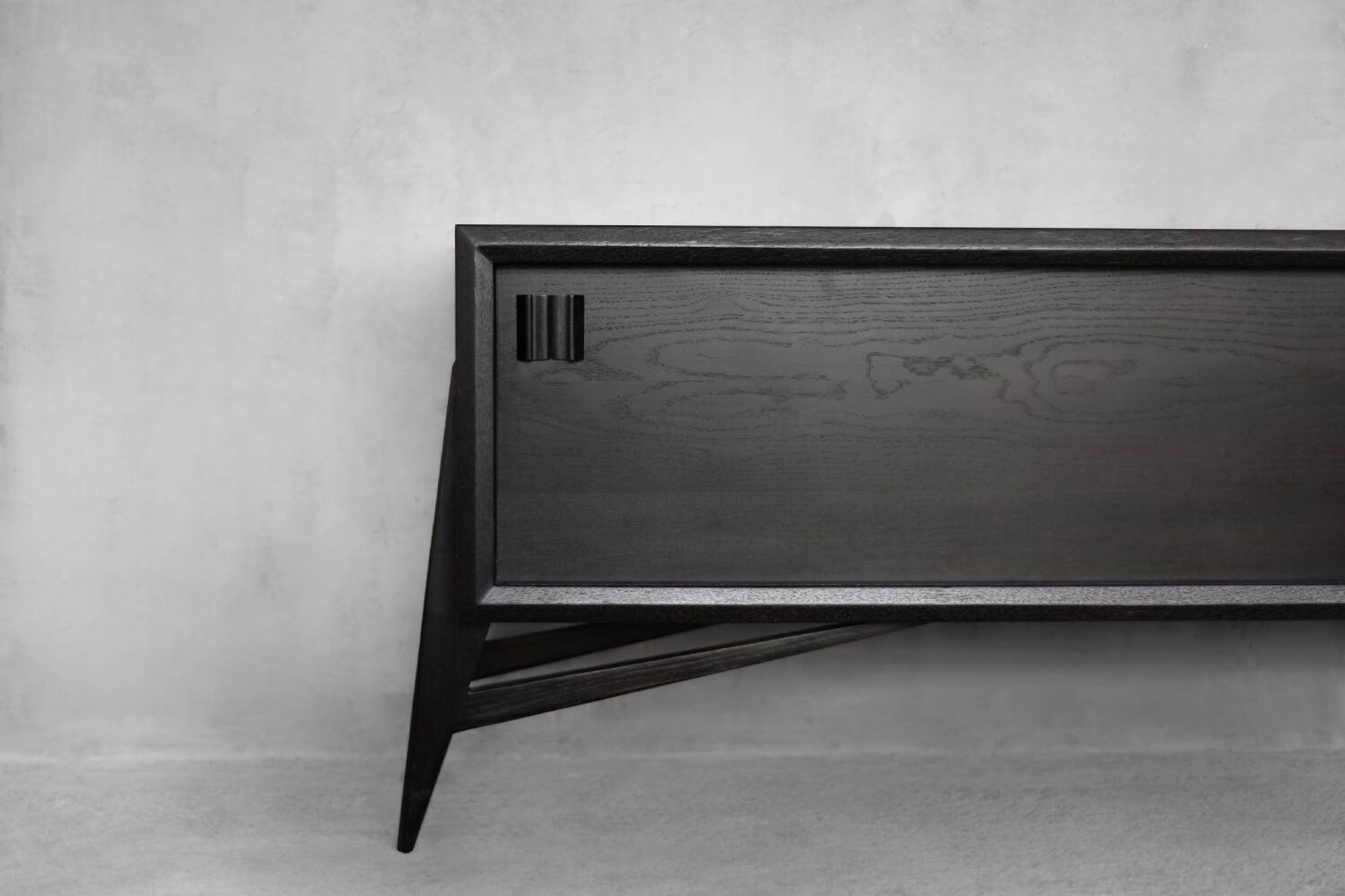 Mid-Century Modern Scandinavian Buffet in Dark Raw Oak with Wooden Handles, 1960s