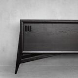Mid-Century Modern Scandinavian Dark Raw Oak Sideboard with Wooden Handles, 1960s