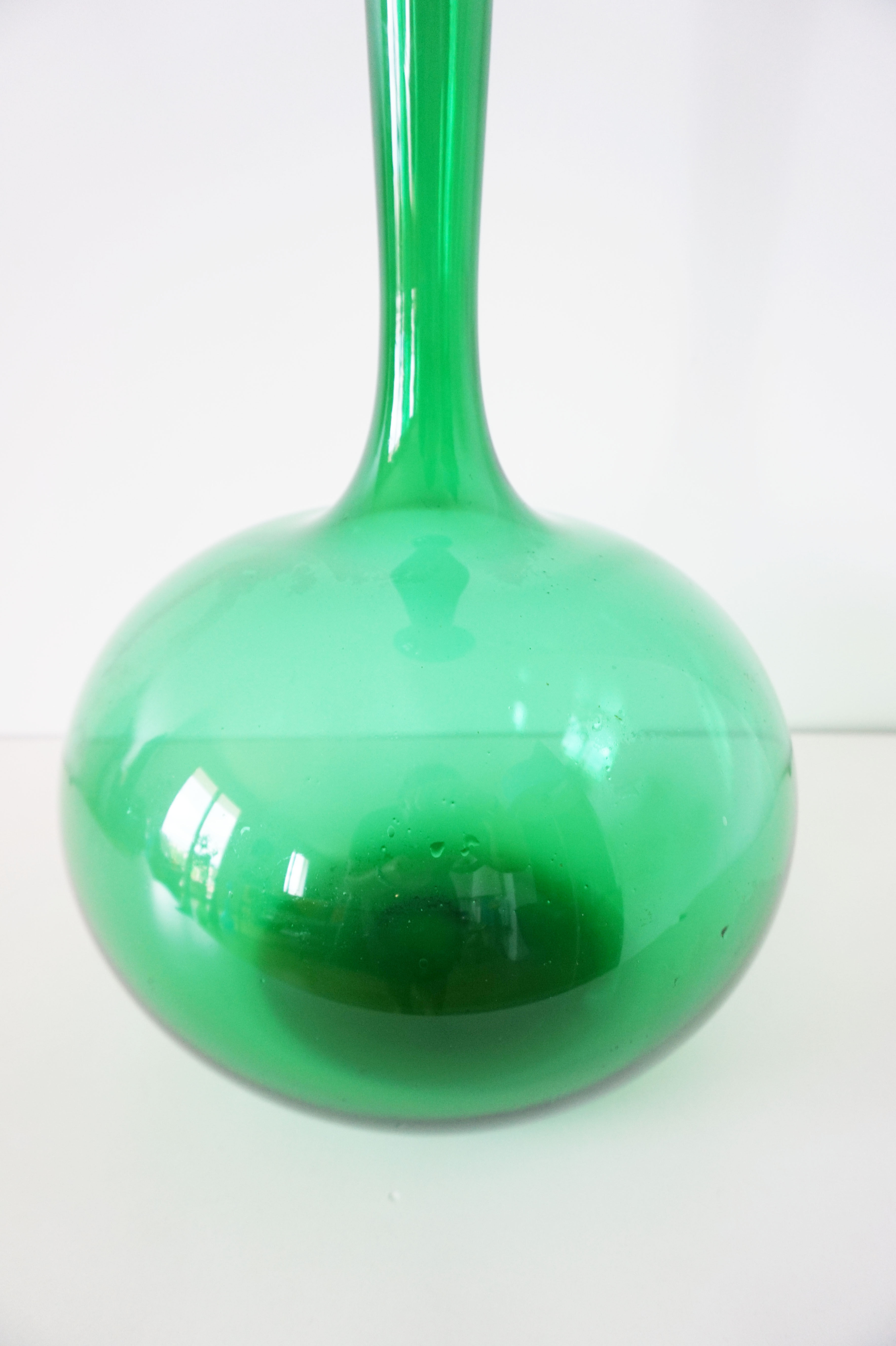 Italian bottle or decanter in green blown glass empoli