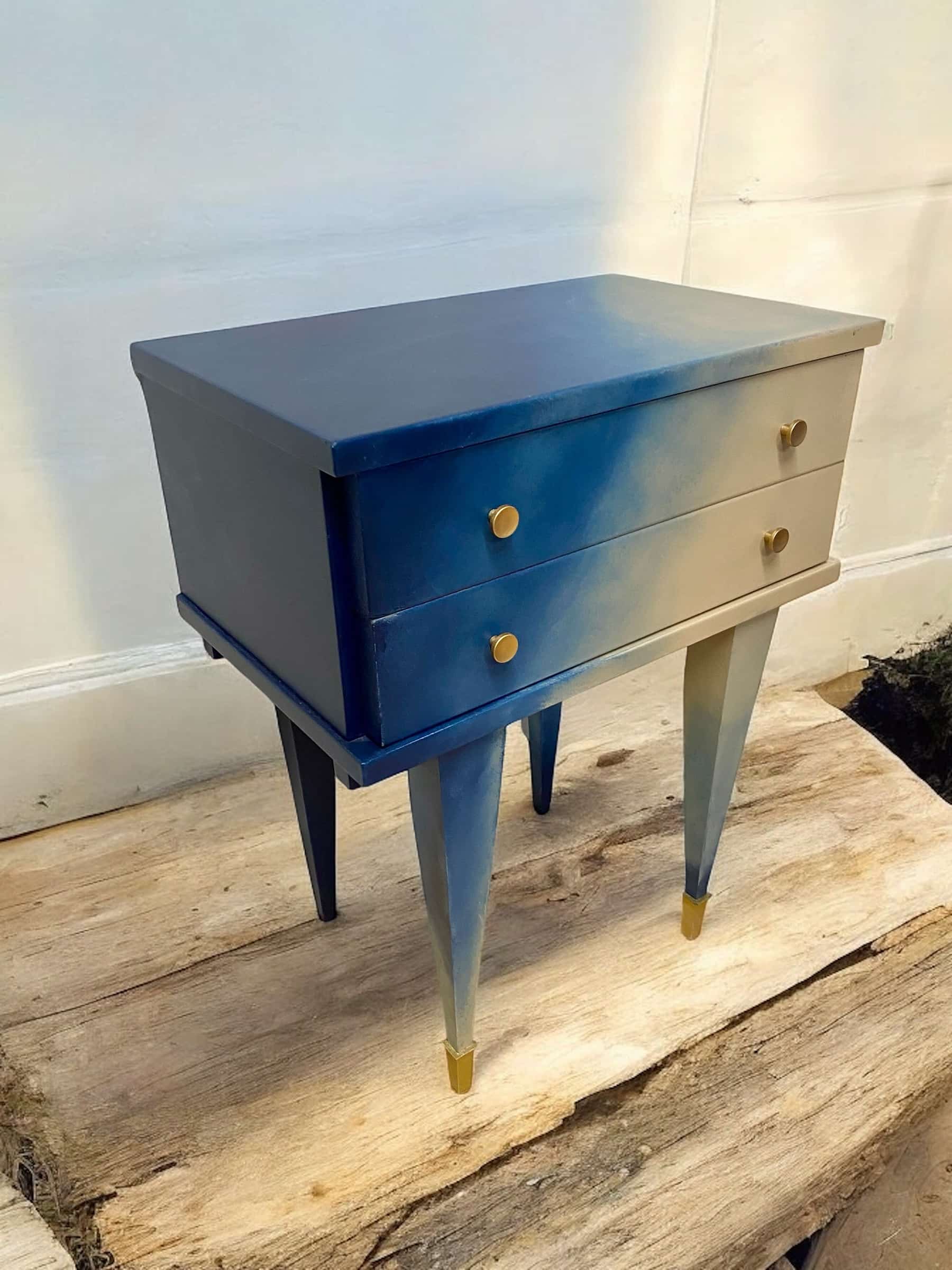 Navy blue and beige tie-dye bedside table