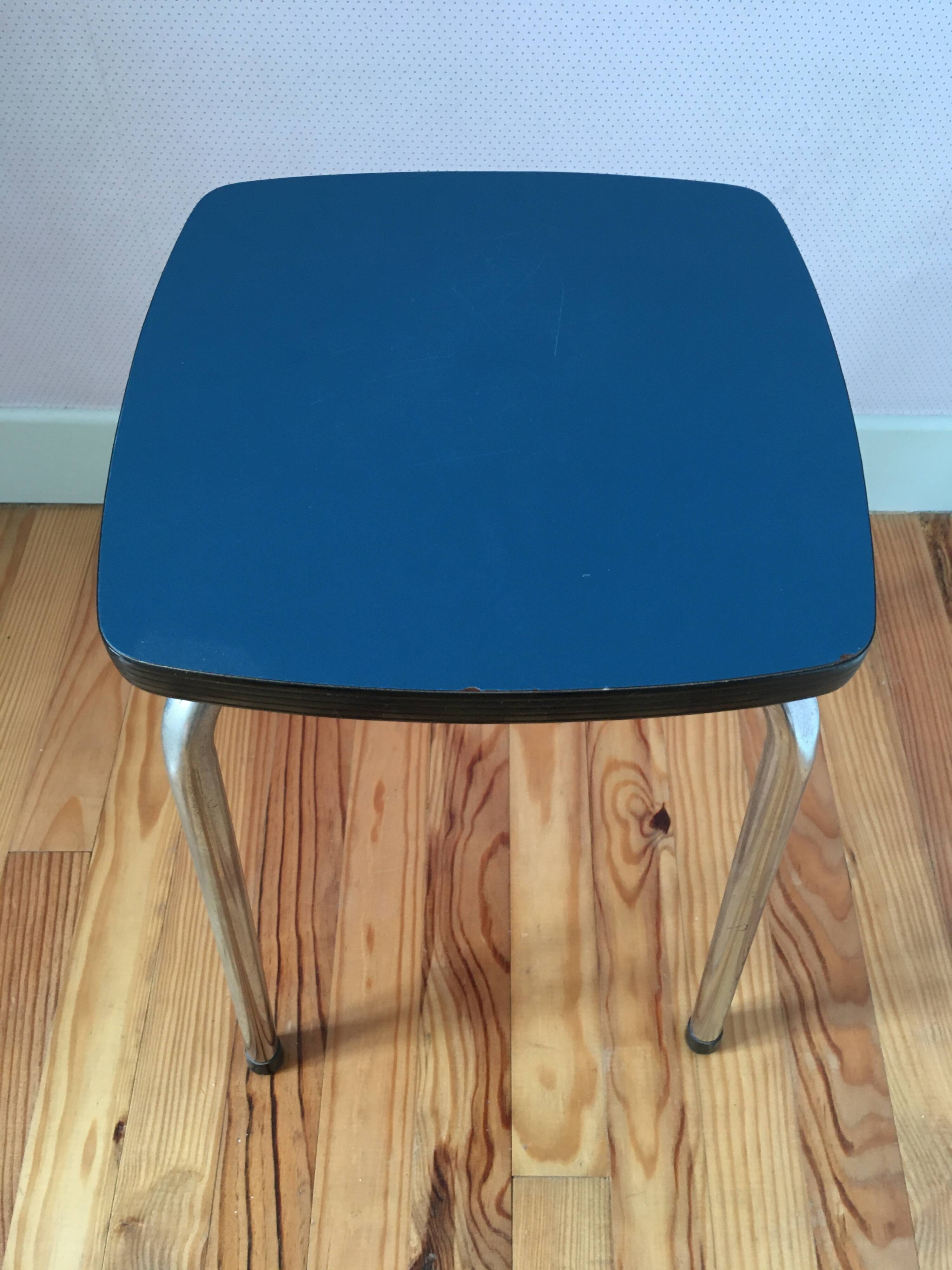 Hard blue formica stool