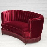 1970s, Danish 2-seater "Banana" sofa, original cherry-red velour.