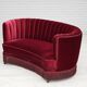 1970s, Danish 2-seater "Banana" sofa, original cherry-red velour.